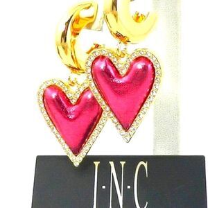 Womens INC International Concepts Rhinestone Dark Hot Pink Pavé Heart Earrings